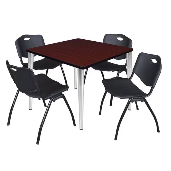 Kahlo Square Table & Chair Sets, 42 W, 42 L, 29 H, Wood, Metal, Plastic Top, Mahogany, Regency, Mfr#: TPL4242MHCM47BK